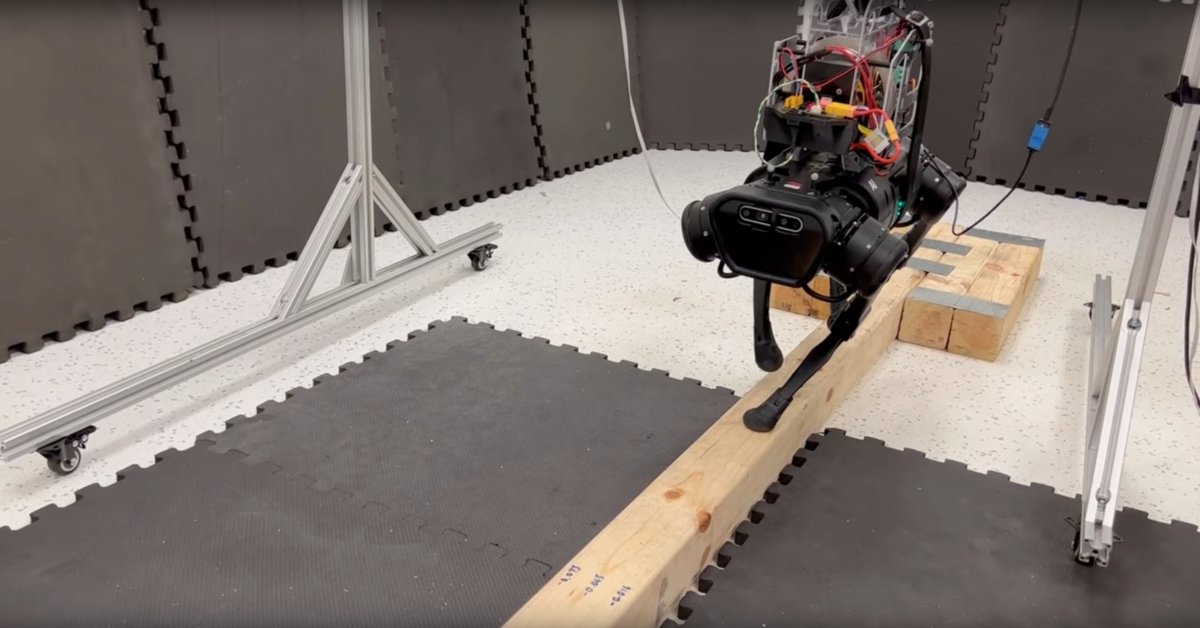 Robotic dog balancing on balance beam |  hot online