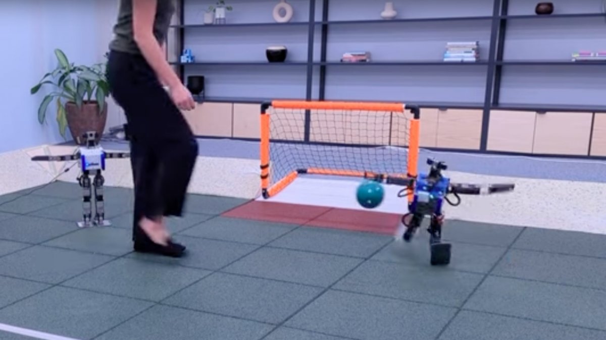 Humanoid robots play soccer with fluid movements