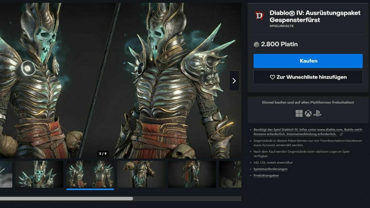 11,500 platinum for 100 euros: These are the prices in the "Diablo 4" item shop