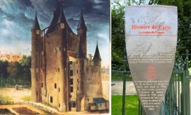 What happened to the most famous tower of medieval Paris, of which only a commemorative plaque remains?